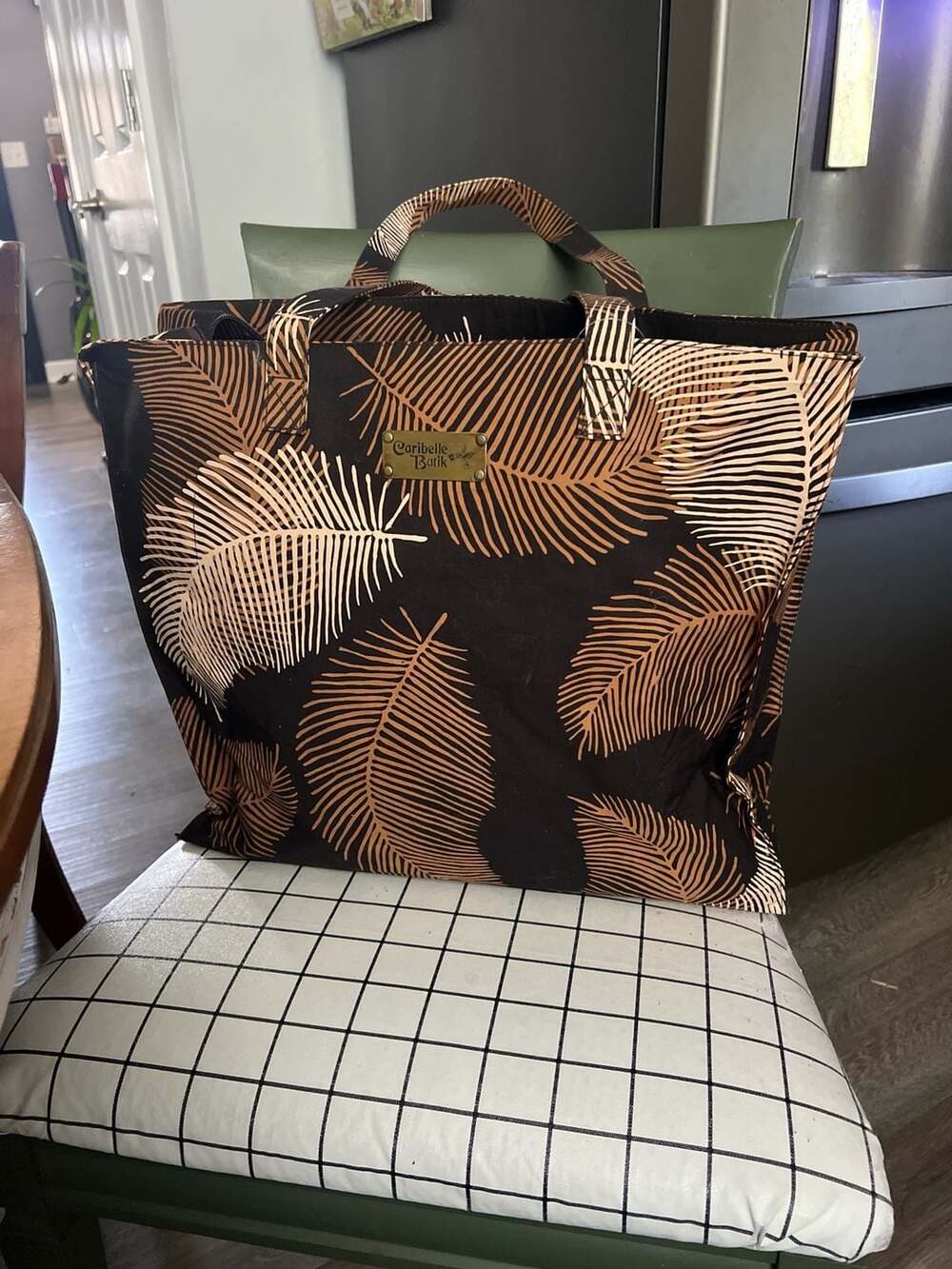 Caribelle Batik Palm 3 Brown Cotton Poplin Gusset Bag